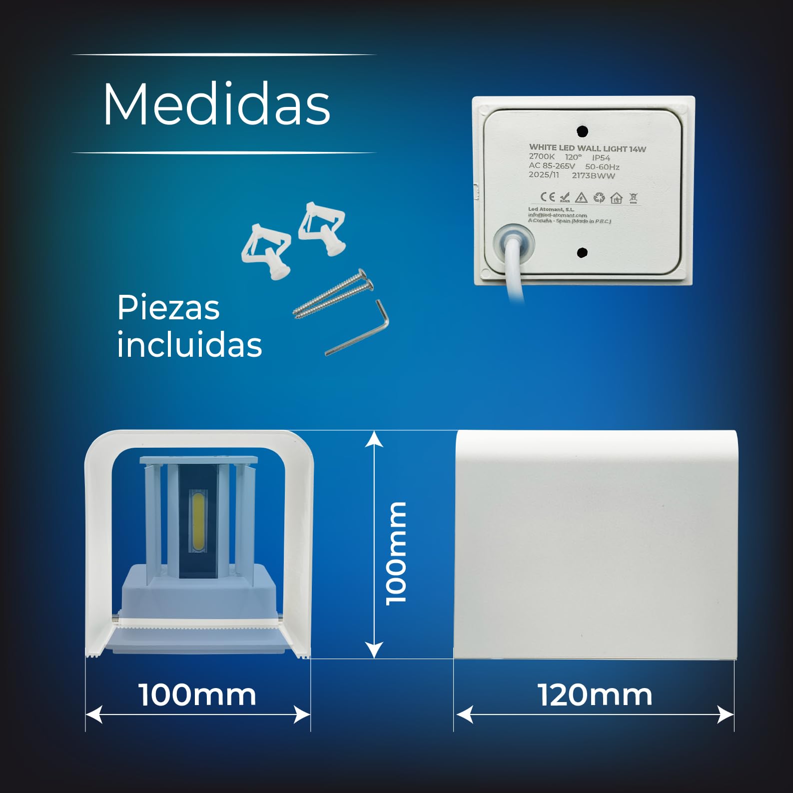 LED ATOMANT 4x Aplique LED Pared Cubo Blanco 14W Color Luz Calida IP54