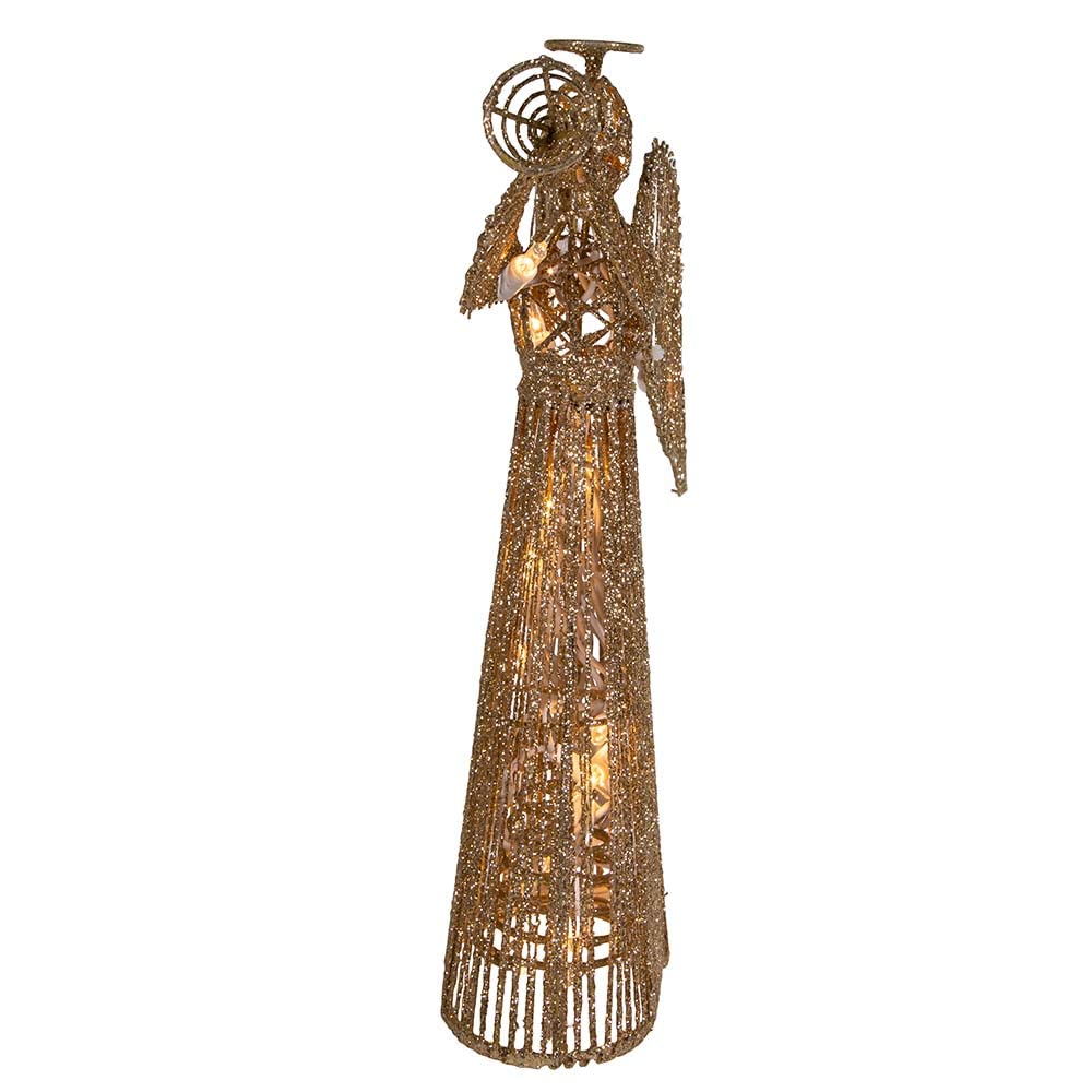 12-Inch 20 Light Incandescent Gold Glitter Angel Tree Topper