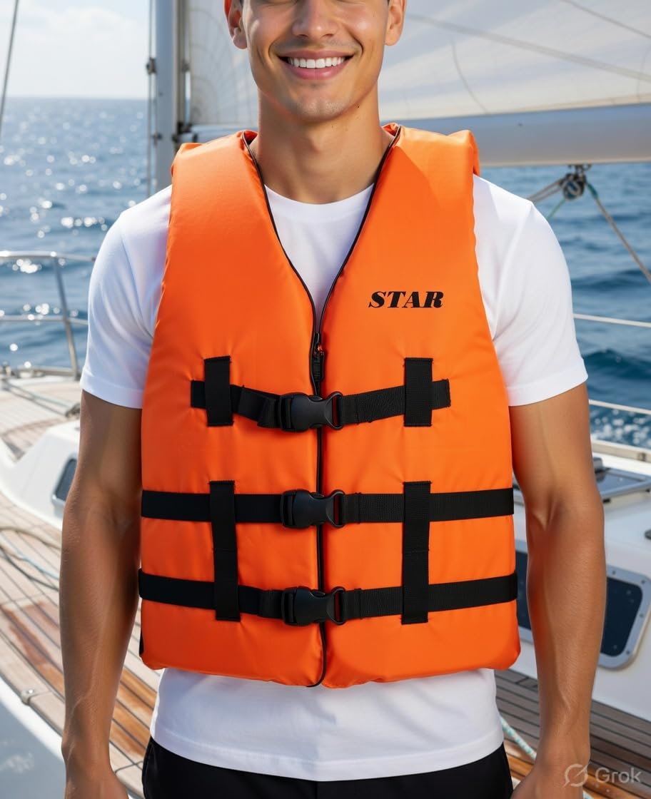 Adult Life Jacket Safety PFD 3 Buckle Buoyancy Vest Up to 70 kg 1