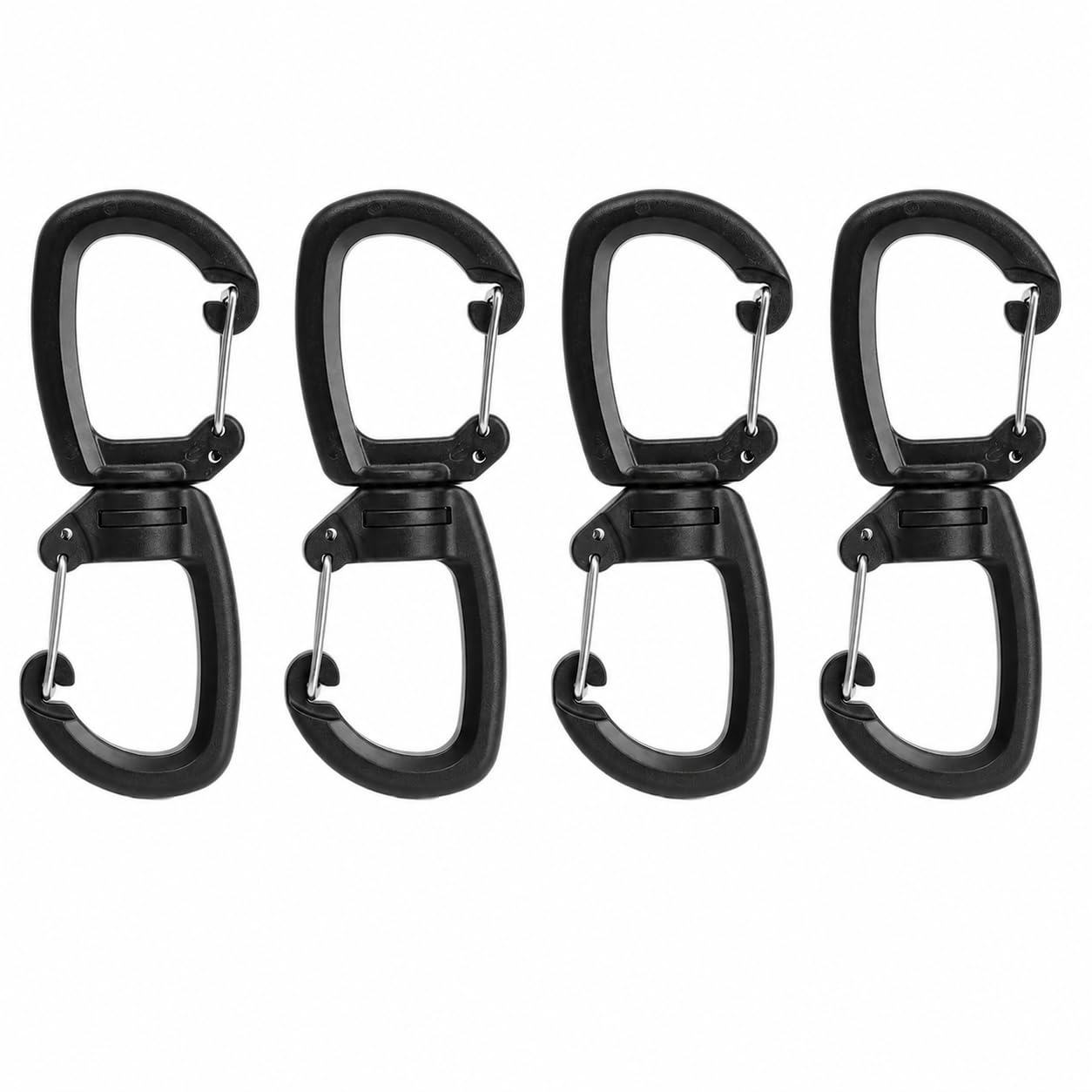 LANQEAOR 4 Pack Double Carabiner Keychain Clips, 360° Rotating Dual Hook Key Holders, Quick Release Snap Hooks for Keys, Backpacks, Water Bottles and Everyday Carry, Black