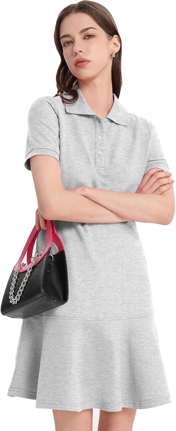 Flygo Womens Polo Dress Collared Short Sleeve Ruffle Golf Tennis T Shirt Sports Workout Mini Summer Dresses Tunic Pique - Image 6