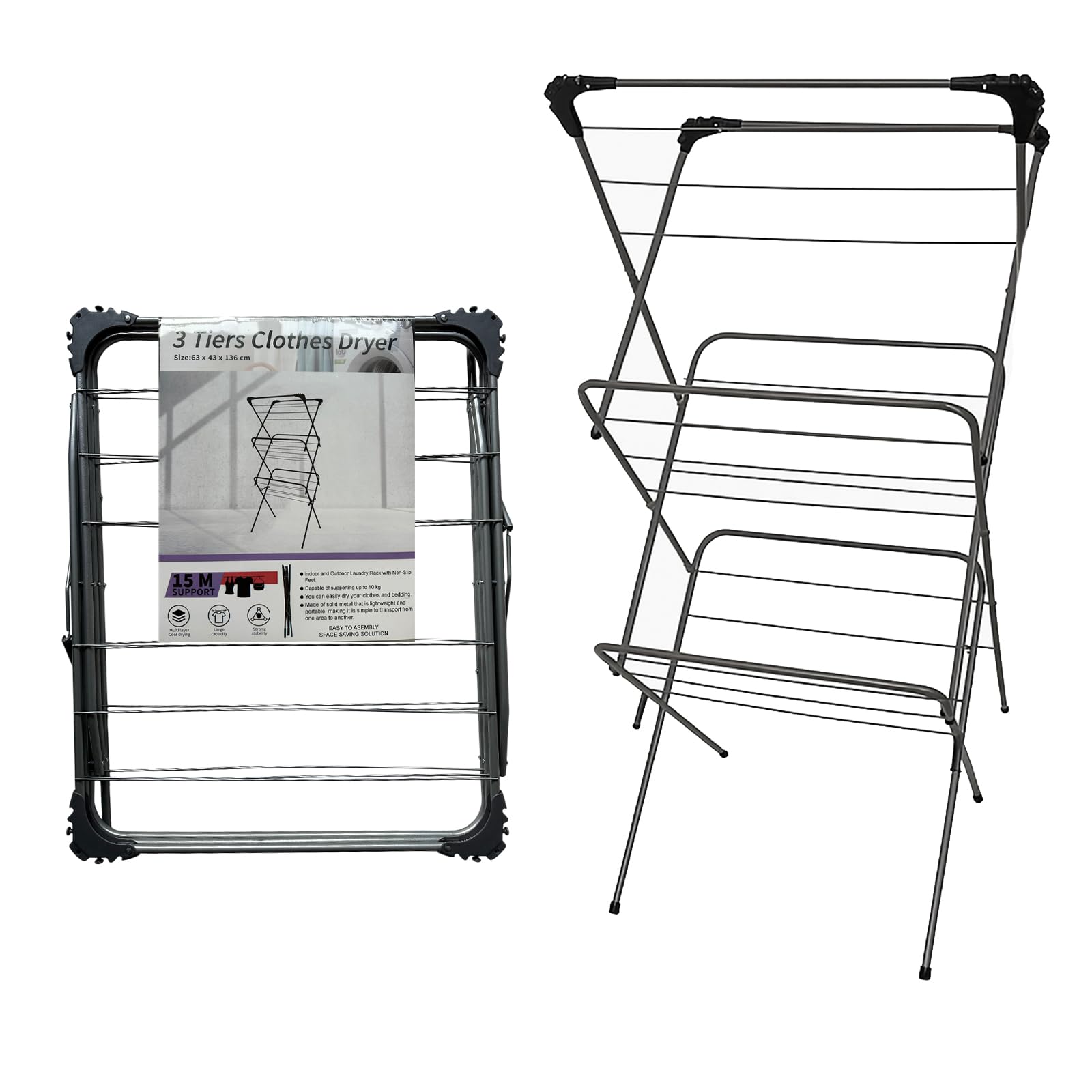 LSC 3-Tier Foldable Clothes Airer Indoor Clothes Drying Rack & Lightweight Drying Rack Space-Saving Clothes Dryer Stand Durable Airers Clothes Indoor Foldable Multi-Level Clothes Drying Racks
