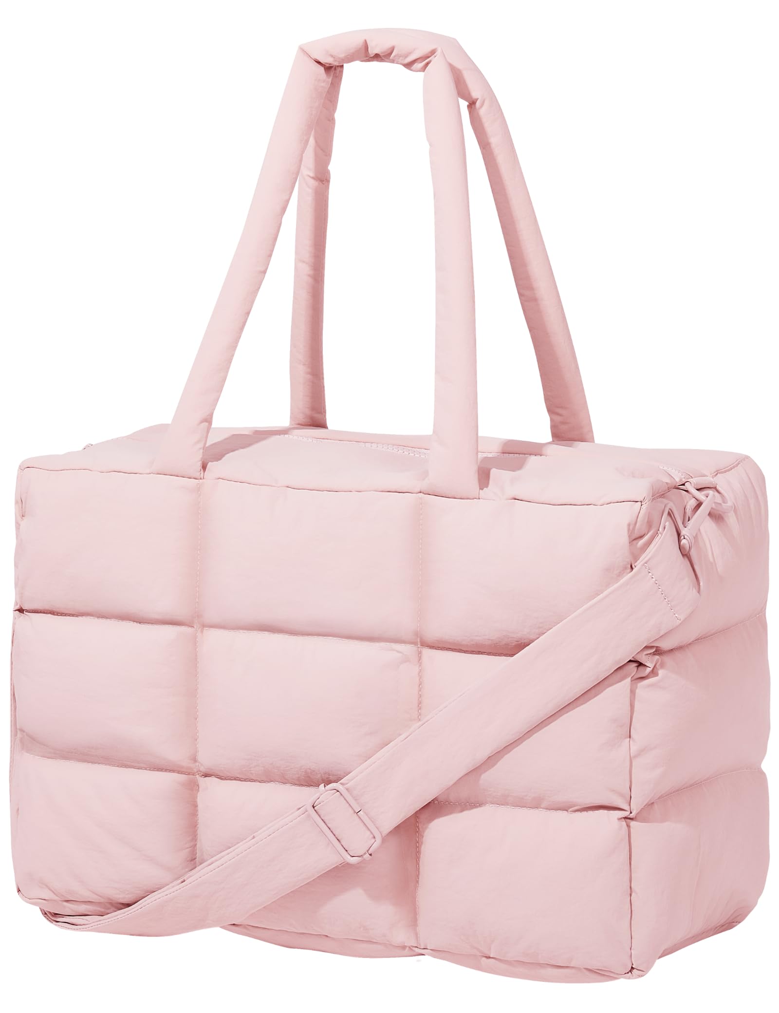 Unilily Puffer Tote Bag with Laptop Compartment, Quilted Shoulder Bag for Work Gym, Puffy Travel Carry On Tote with Zipper