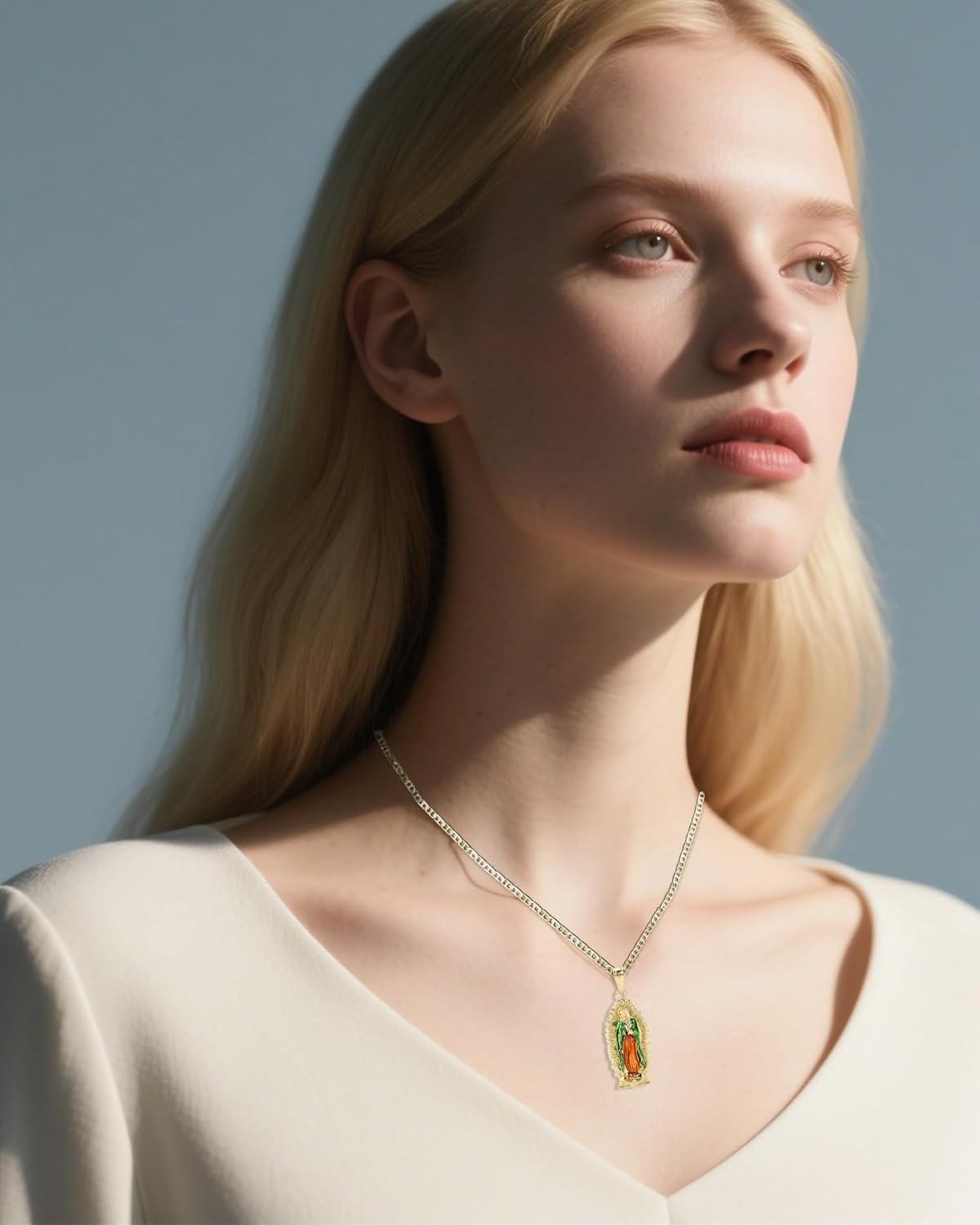 J&H DiaJuvelo Virgin Mary Necklace for Women, Gold Pendant Catholic Jewelry Religious Mother Charm Virgen de Guadalupe Medalla Miraculous Medal First Communion Gifts - Image 2