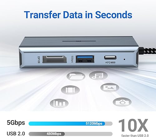 Miniatura 3 de Hub USB C, oditton 4 en 1 USB C Hub, pantalla dual 8K @30Hz HDMI 8K a 30Hz DP, USB 3.0, puerto de carga USB-C PD de 100 W, estación de acoplamiento