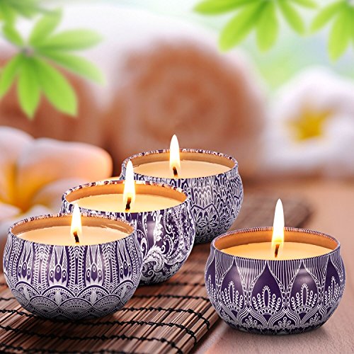 Scented Candles Blue & White Gift Set - 4 Pack Fragrance Soy Wax