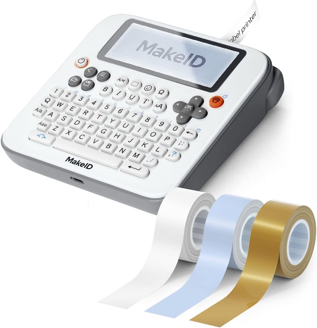 Makeid E1 White Label Maker with 3 Continuous Tapes 16mm