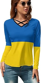 Unique V Neck Long Sleeve Ukrainian Shirts for Women Elegant Fall Top Clothes 2021 for Girls S