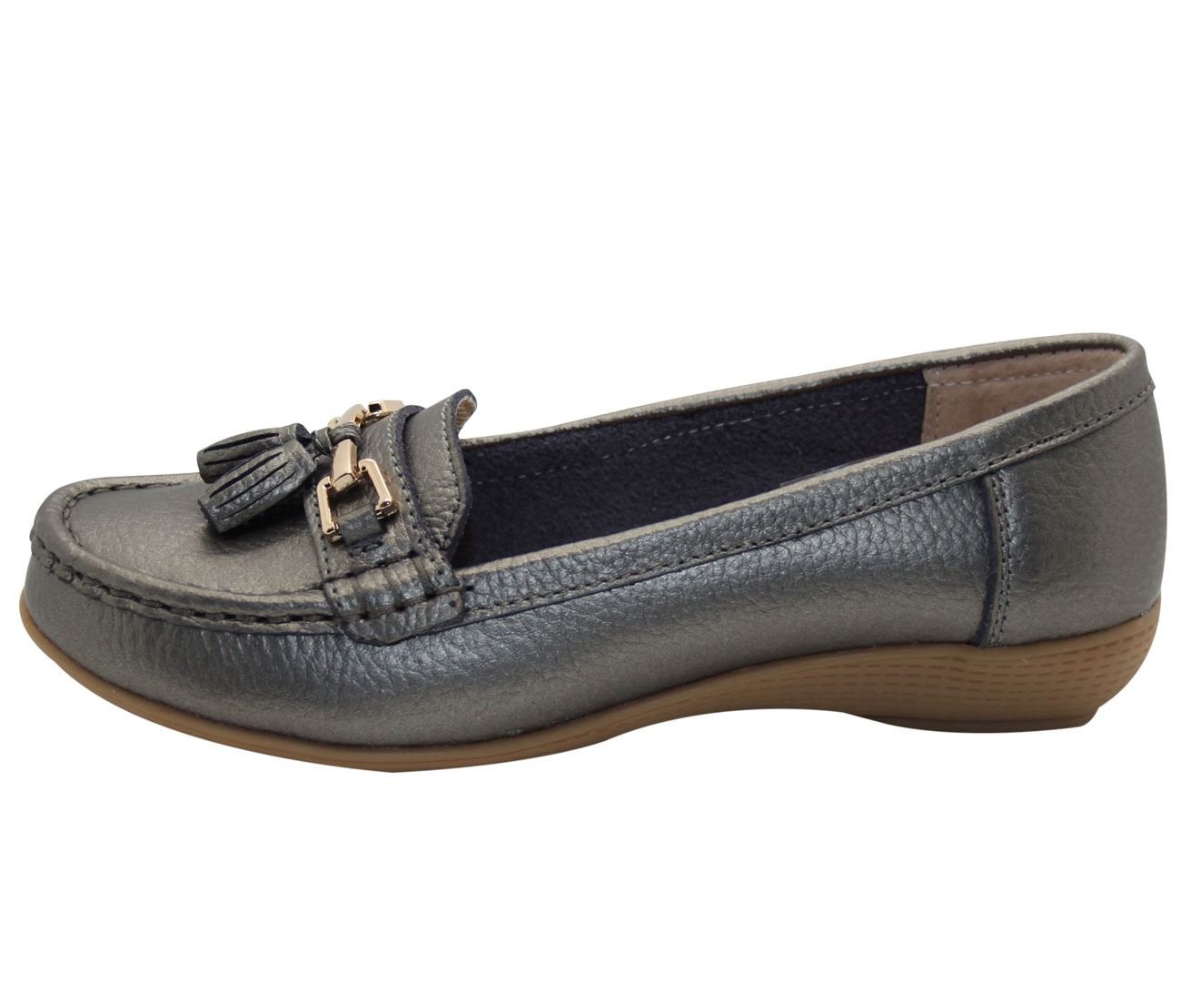 Women Leather Flat Loafer Ladies Casual Comfy Slider Low Wedge Heel Work Shoes