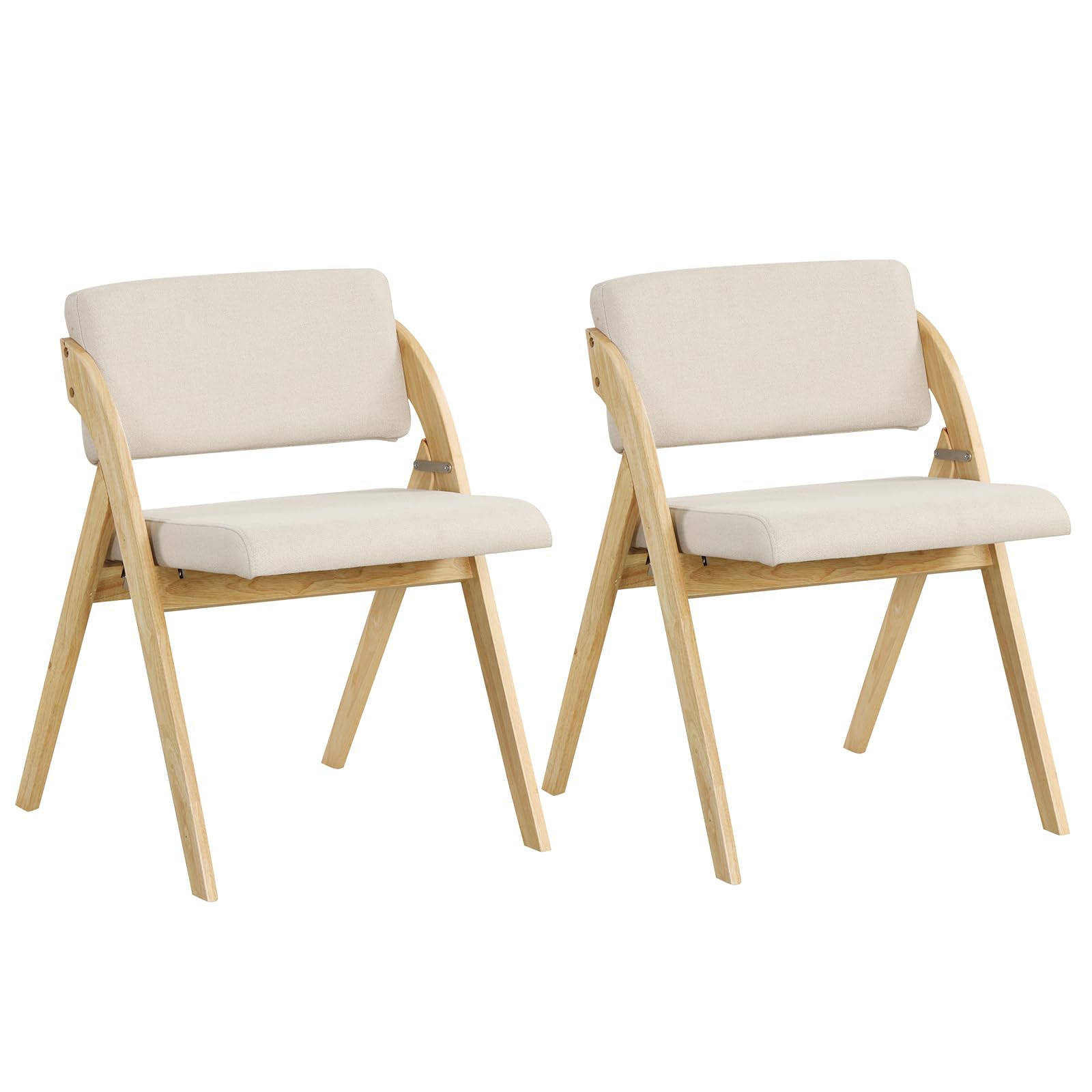 THECYHC Juego de 2 sillas de comedor, sillas plegables con marco de madera de goma y asiento acolchado, silla de cocina plegable, altura de asiento de 48 cm, silla de oficina portátil para comedor,