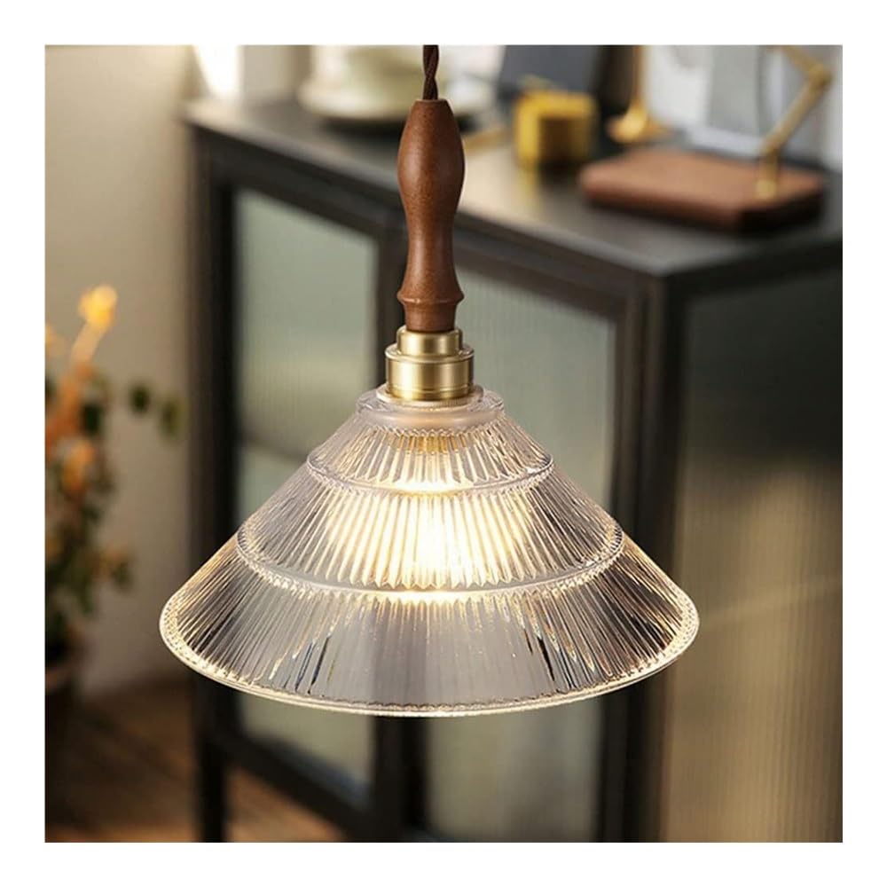 Europejski styl retro przezroczysta szklana lampa wisząca - mosiężna podstawa lampy z kloszem szklanym, regulowany przewód E27 pojedyncza głowica wisząca lampa sufitowa do kuchenne