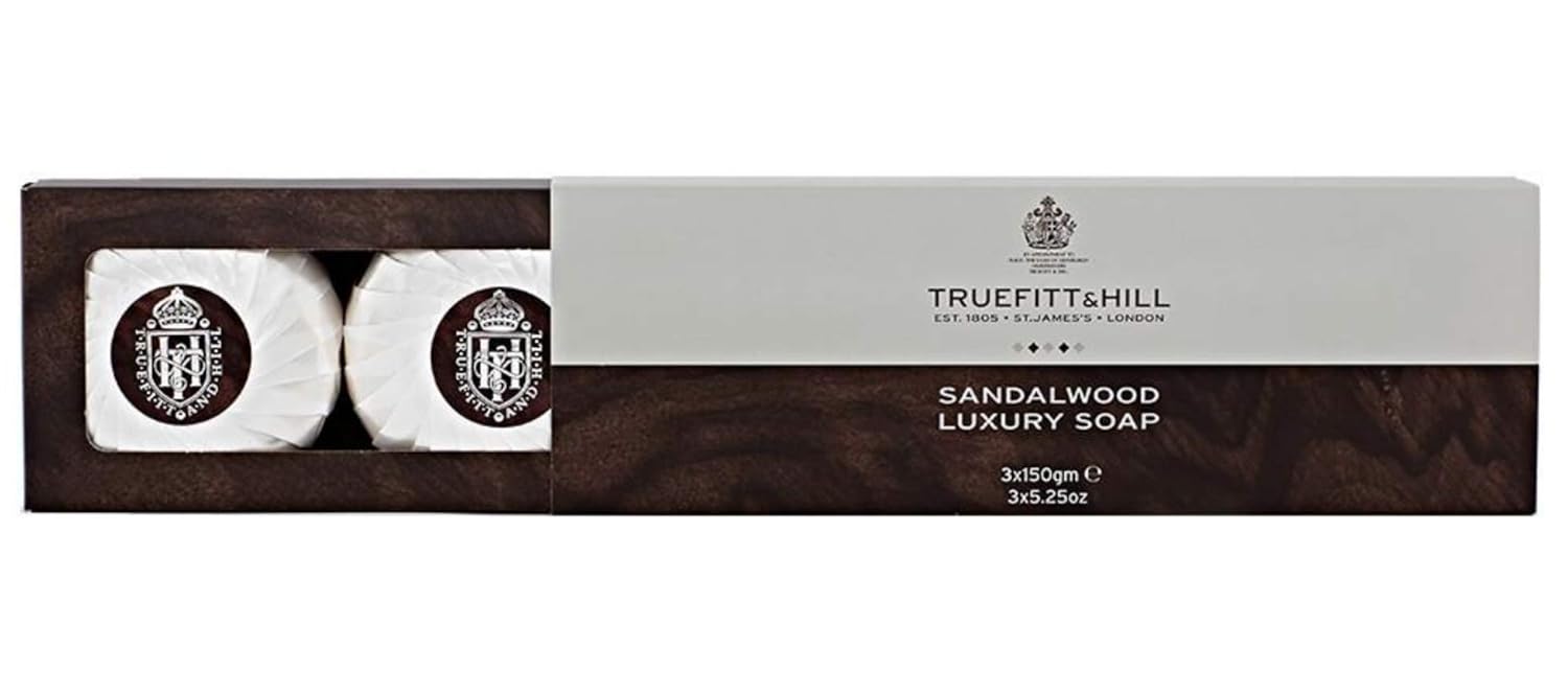 Truefitt & Hill Triple-Milled Luxury Bath & Body Soaps – Sandalwood – Long-Lasting Fragrance, Premium Rich Lather – 3 x 5.29 oz. Truefitt & Hill Triple-Milled Luxury Bath & Body Soaps – Sandalwood – Long-Lasting Fragrance, Premium Rich Lather – 3 x 5.29 oz.