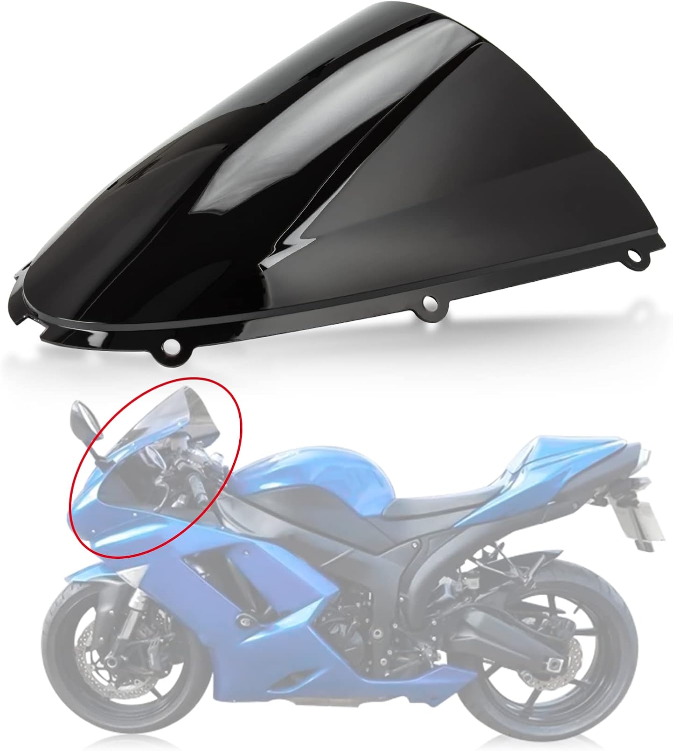 Windshield Windscreen Double Bubble for Ninja ZX6R 636 2005-2008 and for ZX10R 2006-2007 (Iridium)