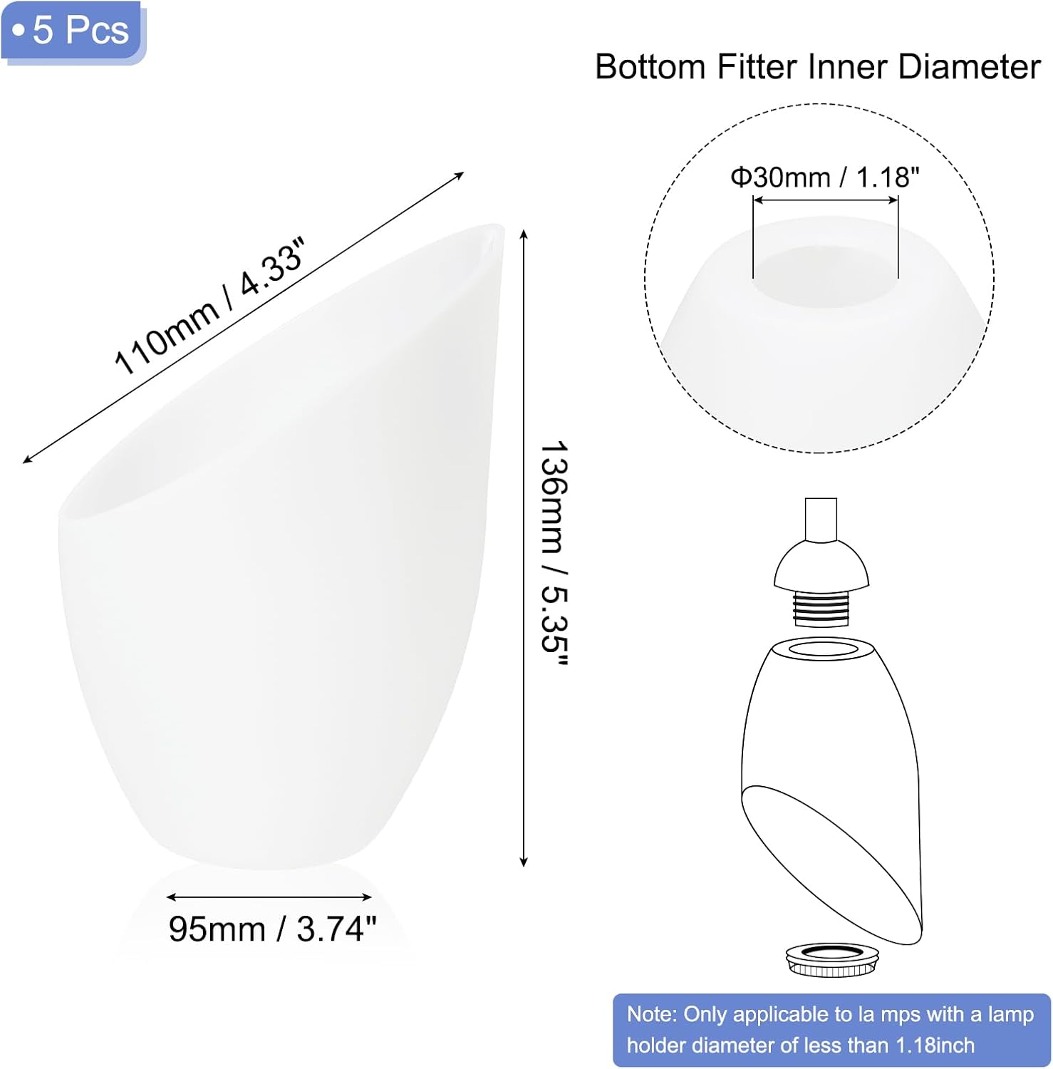 PATIKIL 1.18" Hole 5.35" High Plastic Lampshade, 5 Pcs Horseshoe Floor Lamp Light Covers Replacement Lamp Shade Cover for Floor Table Lamp Multi-Head Stand Up Lamp Light, White