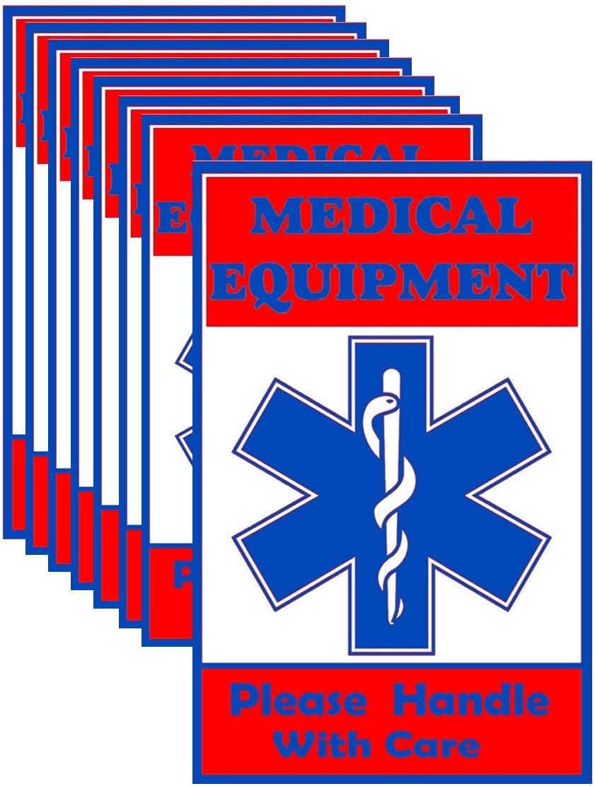Medical Equipment Alert Tag Stickers, 2x3 inch Handle with Care Labels for Medical Supplies (Blue 8 Pack)
