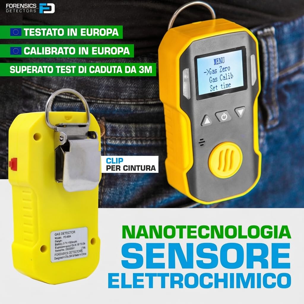 Rilevatore di Ossigeno di Forensics | Certificato di Calibrazione EU | Ricarica USB | Allarmi Sonori, Luminosi e a Vibrazione | 0–30% O2 |