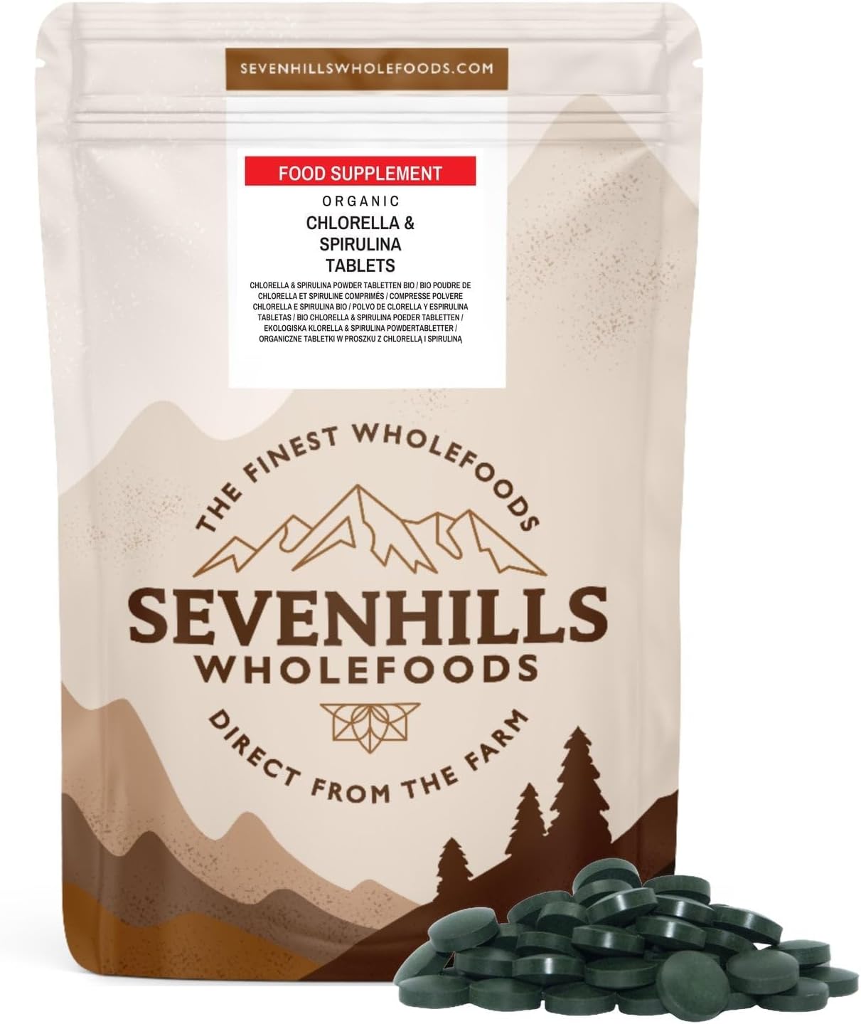 Sevenhills Wholefoods Organic Chlorella & Spirulina Tablets 500mg, Pack of 2000, 1kgEU OrganicSoil AssociationSoil AssociationSoil Association