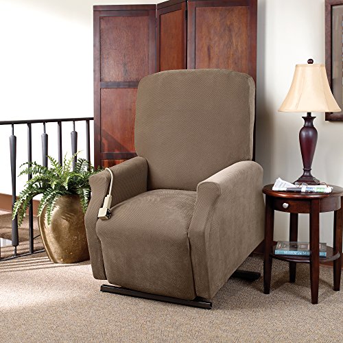 Surefit Home Decor Pique Box Cushion Medium Size Lift Recliner Chair One Piece Slipcover, Stretch Form Fit, Polyester/Spandex, Machine Washable, Taupe Color #TOP1