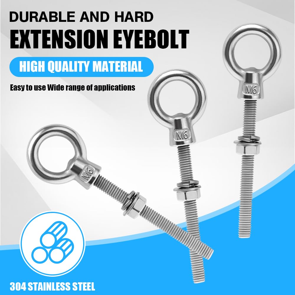 12 Pezzi Golfari Bullone a Occhiello M6 Bullone per Sollevamento in Acciaio Inox 304 Bullone ad Anello Vite a Occhiello Inox per Fissaggio e Sospensione, con Controdadi e Rondelle (M6 X 60 mm)
