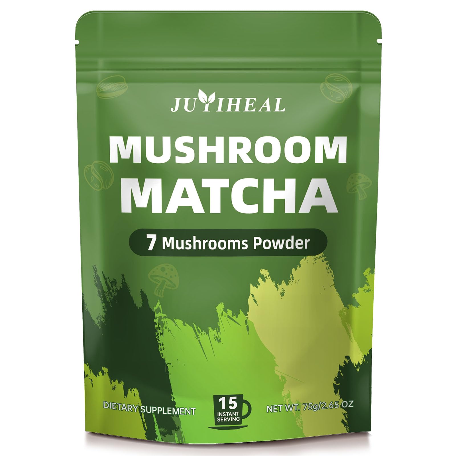JUYIHEAL Mushroom Matcha Japanese Ceremonial Matcha Infused with 7 Superfood Mushrooms MCT Oil Coconut Milk Powder Energy Focus