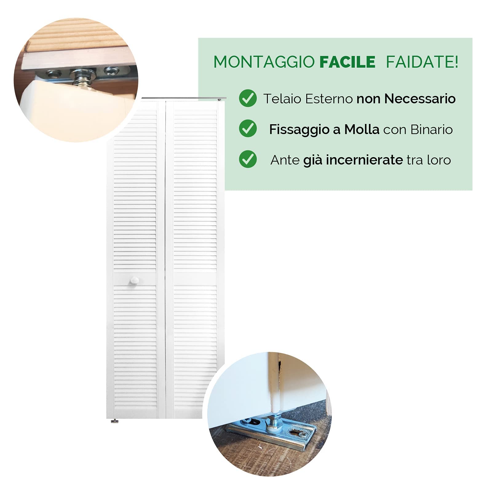 Onlywood Ante per armadio a muro persiana da Interni 81 x 205 cm - Kit porta a libro in Legno verniciato Bianco compreso di binario - Ante armadio a muro fai da te montaggio facile