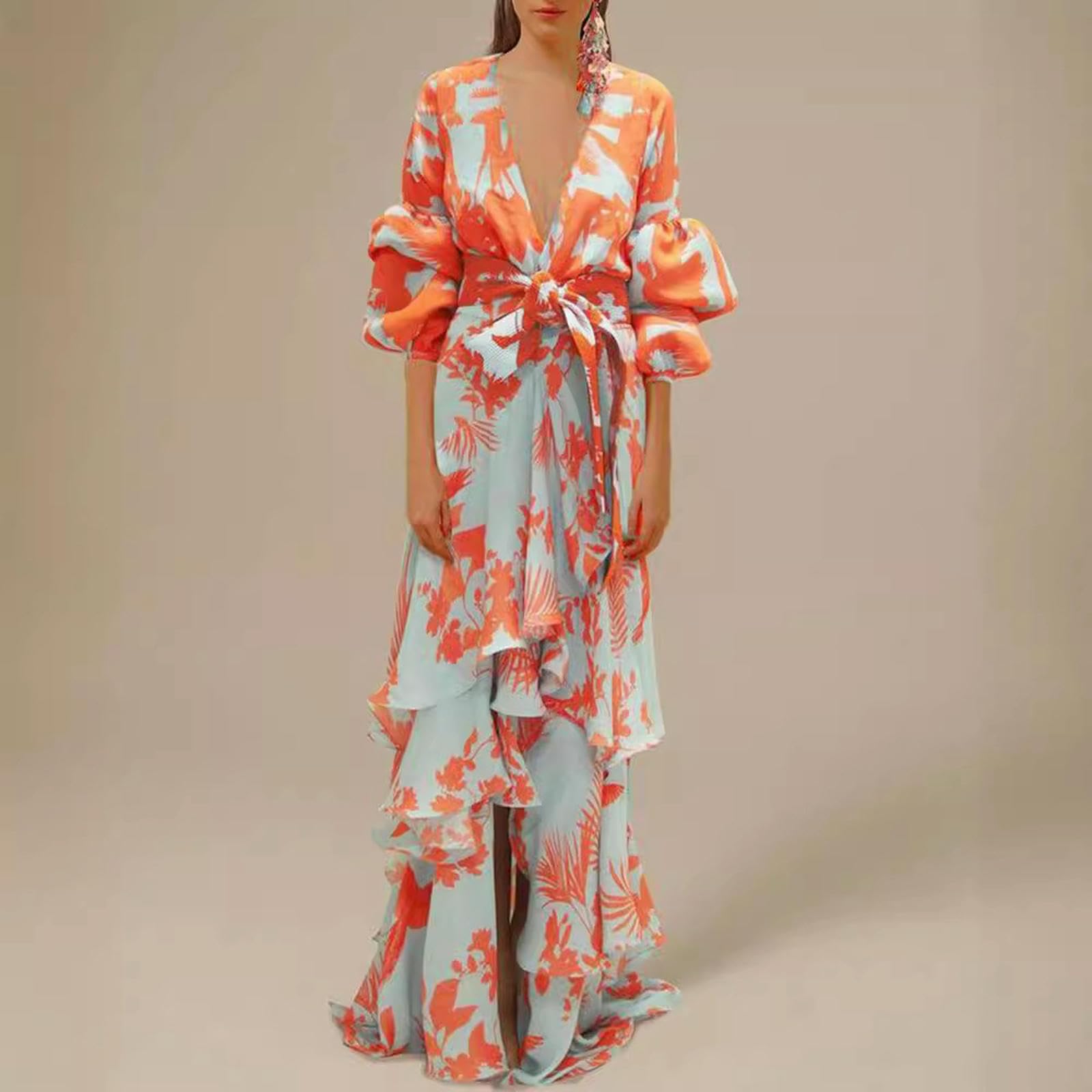 Robe De Mode À Imprimé Floral pour Femmes-Vert-l