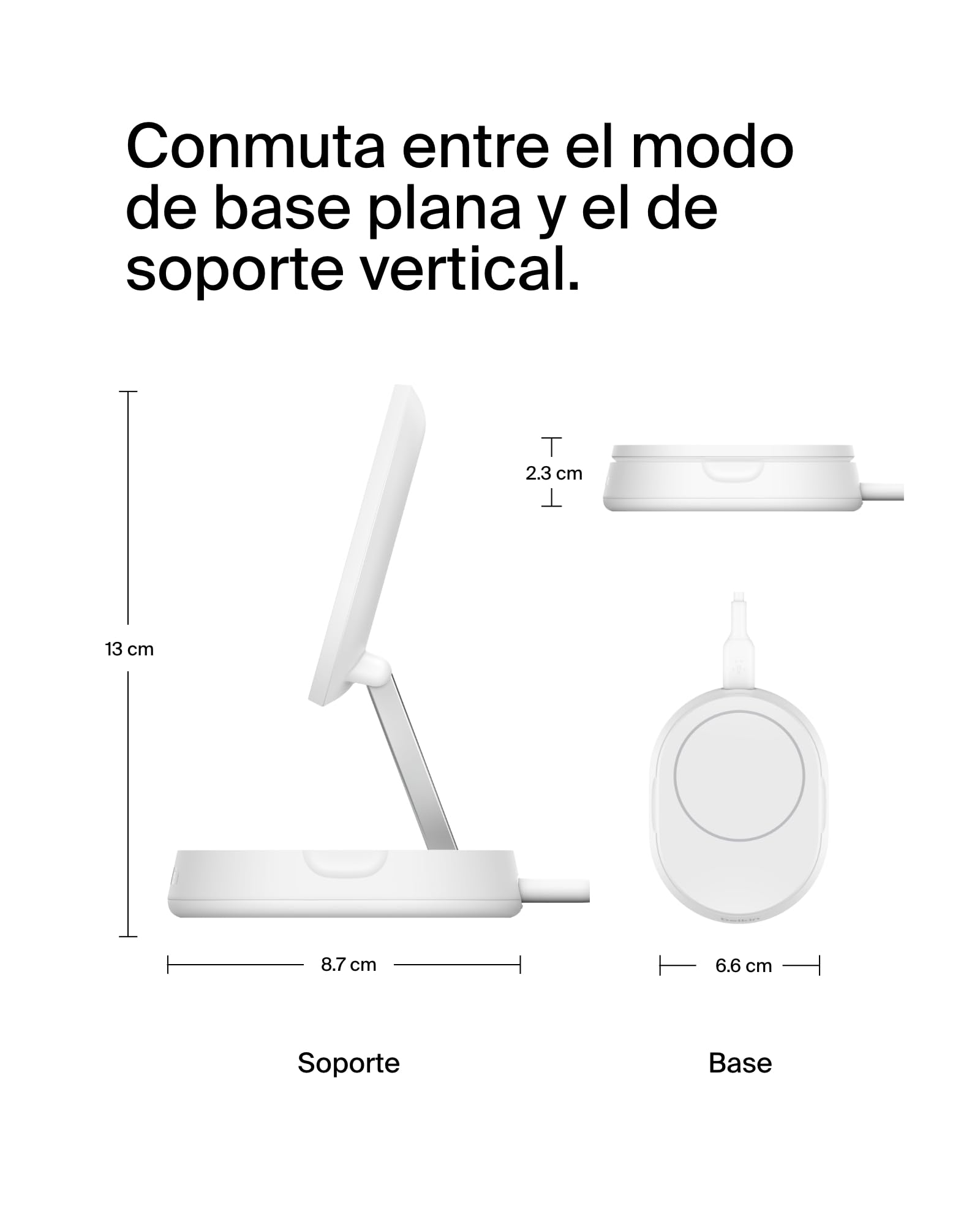 Belkin BoostCharge Pro Cargador Inalámbrico Qi2 compatible con MagSafe, Soporte de Carga Magnético rápido convertible de 15W, para Apple iPhone 17, Air, Pixelsnap, AirPods, Adaptador de 20W - Blanco
