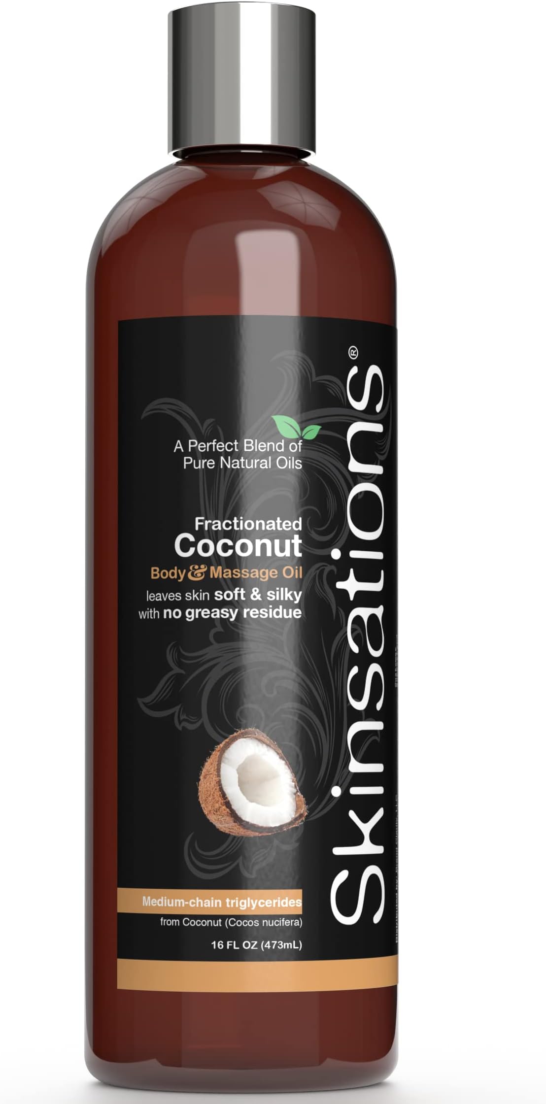 Skinsations Fractionated Coconut Oil 16oz | Natural Massage and Body Oil for Skin and Hair, Lightweight Carrier Oil for Essential Oil Aromatherapy