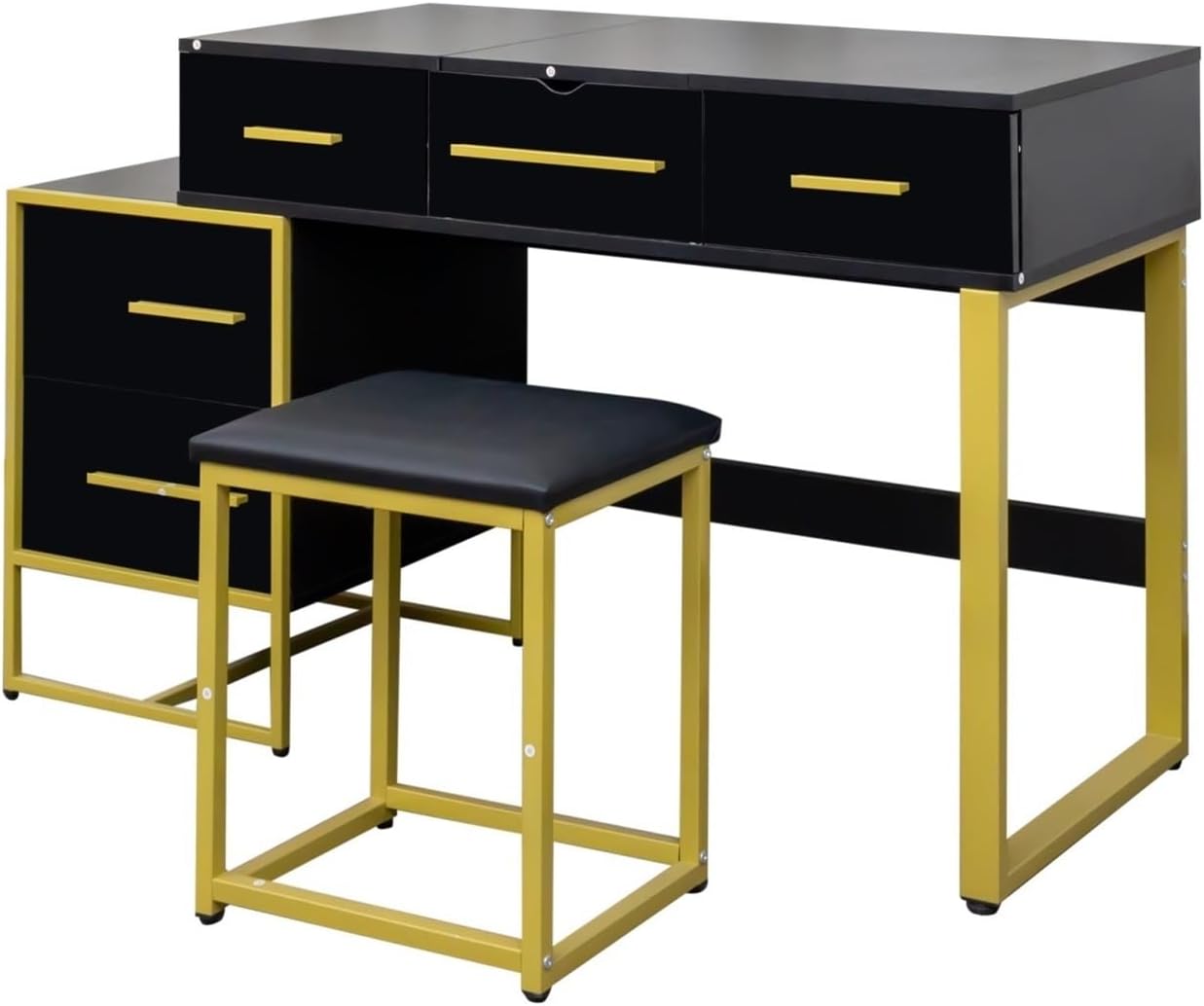 Makeup Vanity Set with Mirror, Dresser Table Nightstand, 4 Drawers,Black/White Color Gift for Women(Black)