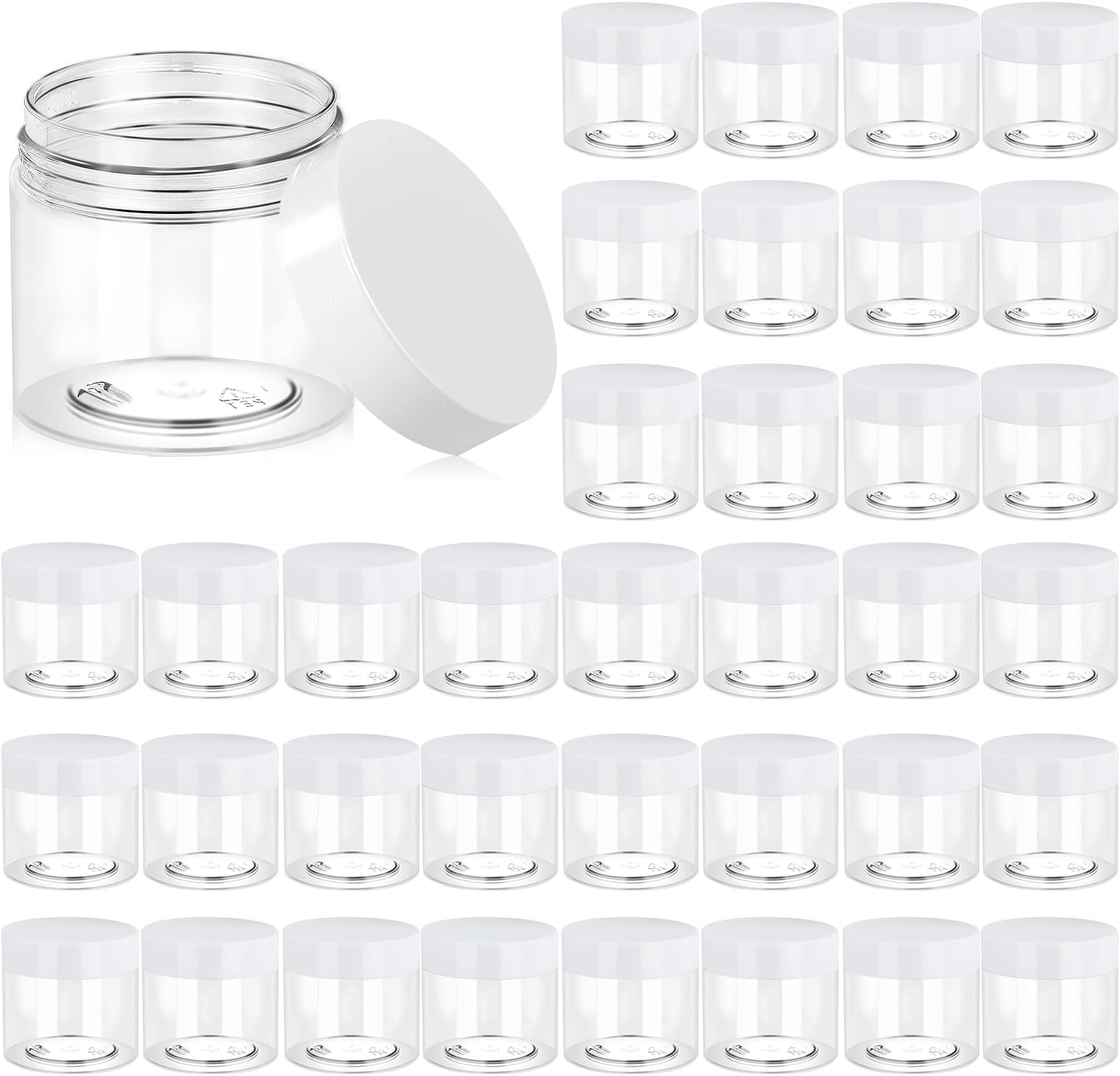 Eternal Moment 36 Pack 6 OZ Plastic Jars Round Clear Cosmetic Container Jars with White Lids, Perfect for Lotion, Slime，Cream, Ointments, Makeup, Eye Shadow, Samples, Pot, Travel Storage
