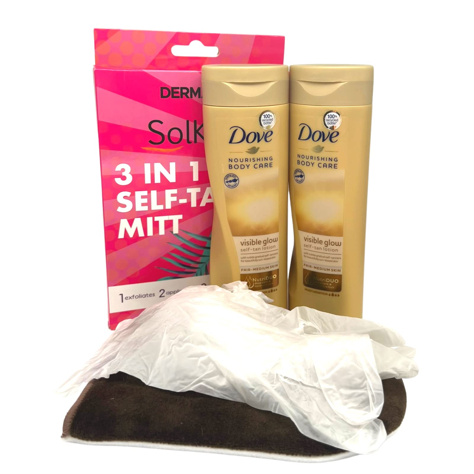 Dove Summer Glow Gradual Tanning Lotion Fair To Medium Bundle - 2 X 250ml Bottles + Washable Self Tan Applicator Mitt. by Eliseha