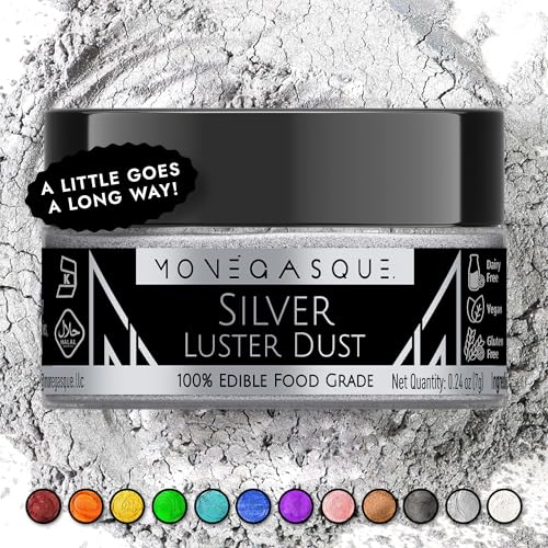 Image of MONEGASQUE Silver Edible Glitter for Drinks & Cakes, Luster Dust, 7g | Cocktail Shimmer Powder, for Cupcakes, Chocolate & Strawberries, Cocktail Garnish, Food-Grade, Vegan, Shimmer Powder
