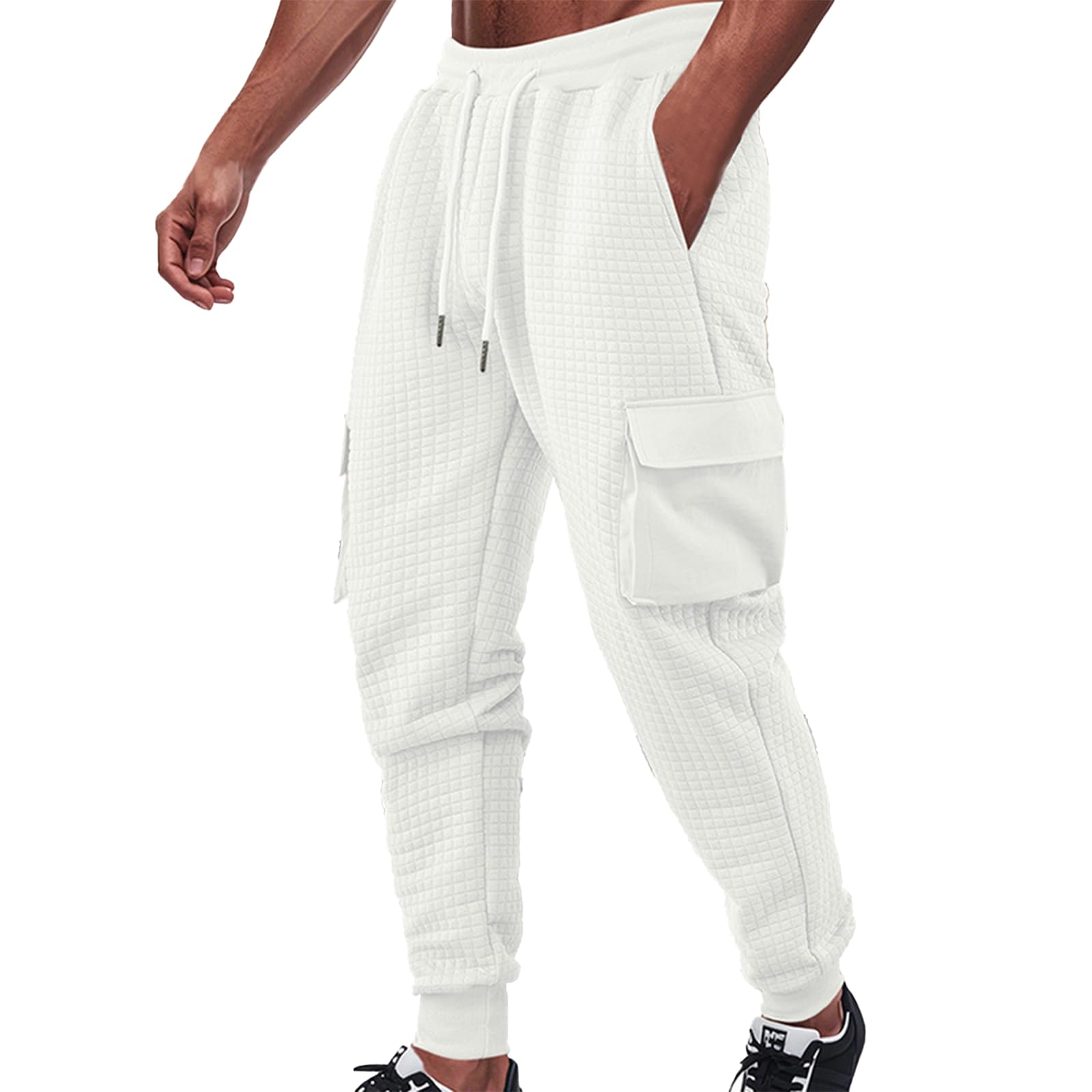 domirica Waffle Sweatpants for Men Solid Color Street Hip Hop Loose Fit Casual Lounge Fall Drawstring Pants with