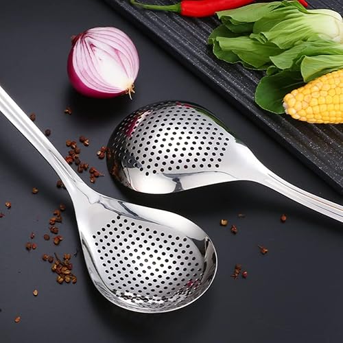 Miniatura 9 de Cucharón de acero inoxidable para espátulas de araña, cuchara ranurada cuchara, colador, cucharón ranurado, cuchara de servir, cuchara de filtro