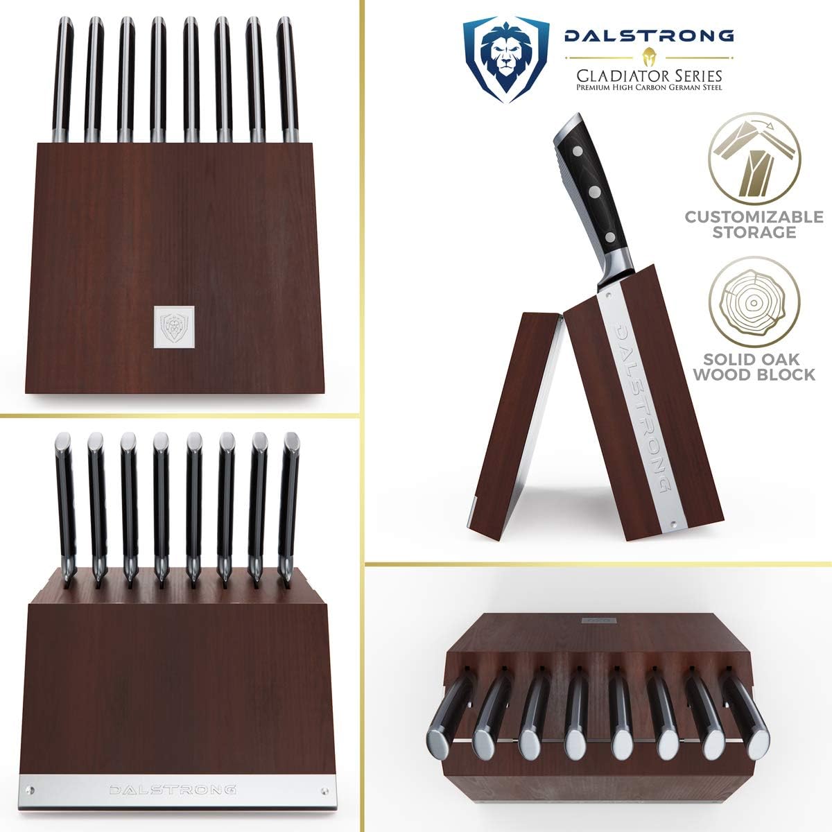 70% Off Discount DALSTRONG Steak Knife Folding Block Set - 8 Pc - 5 Straight Edge Blade - Gladiator Series - Forged German ThyssenKrupp HC Steel - Modular Storage Block - Black G10 Handle - NSF Certified