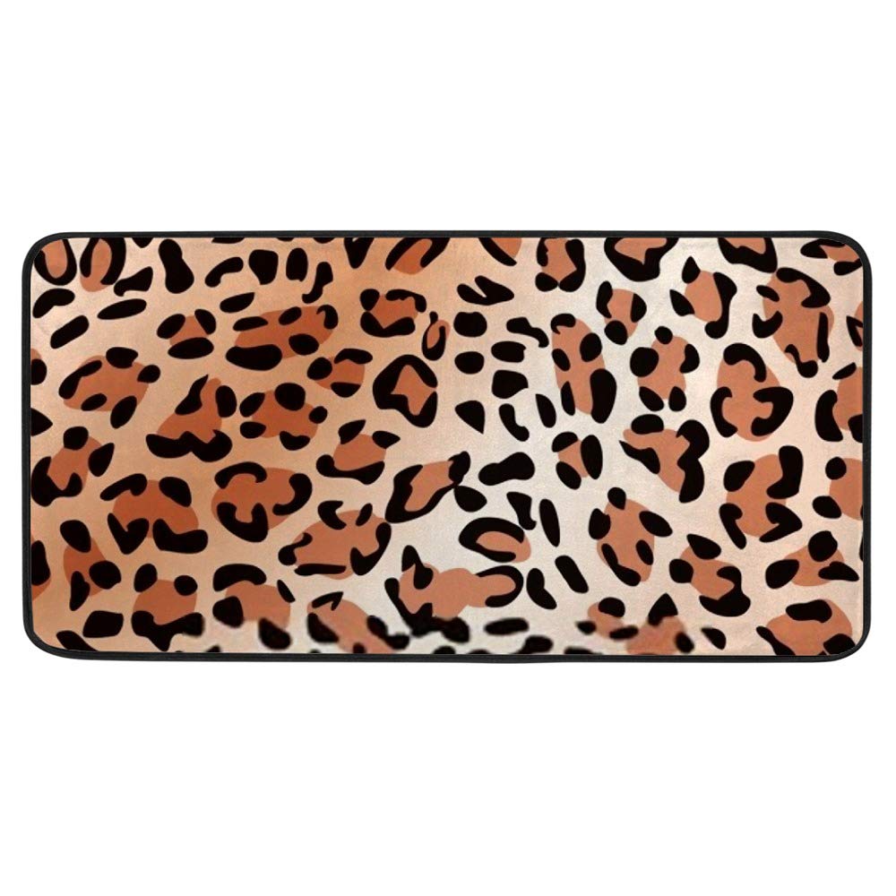 Tapis de cuisine antidérapant et absorbant en polyester motif léopard