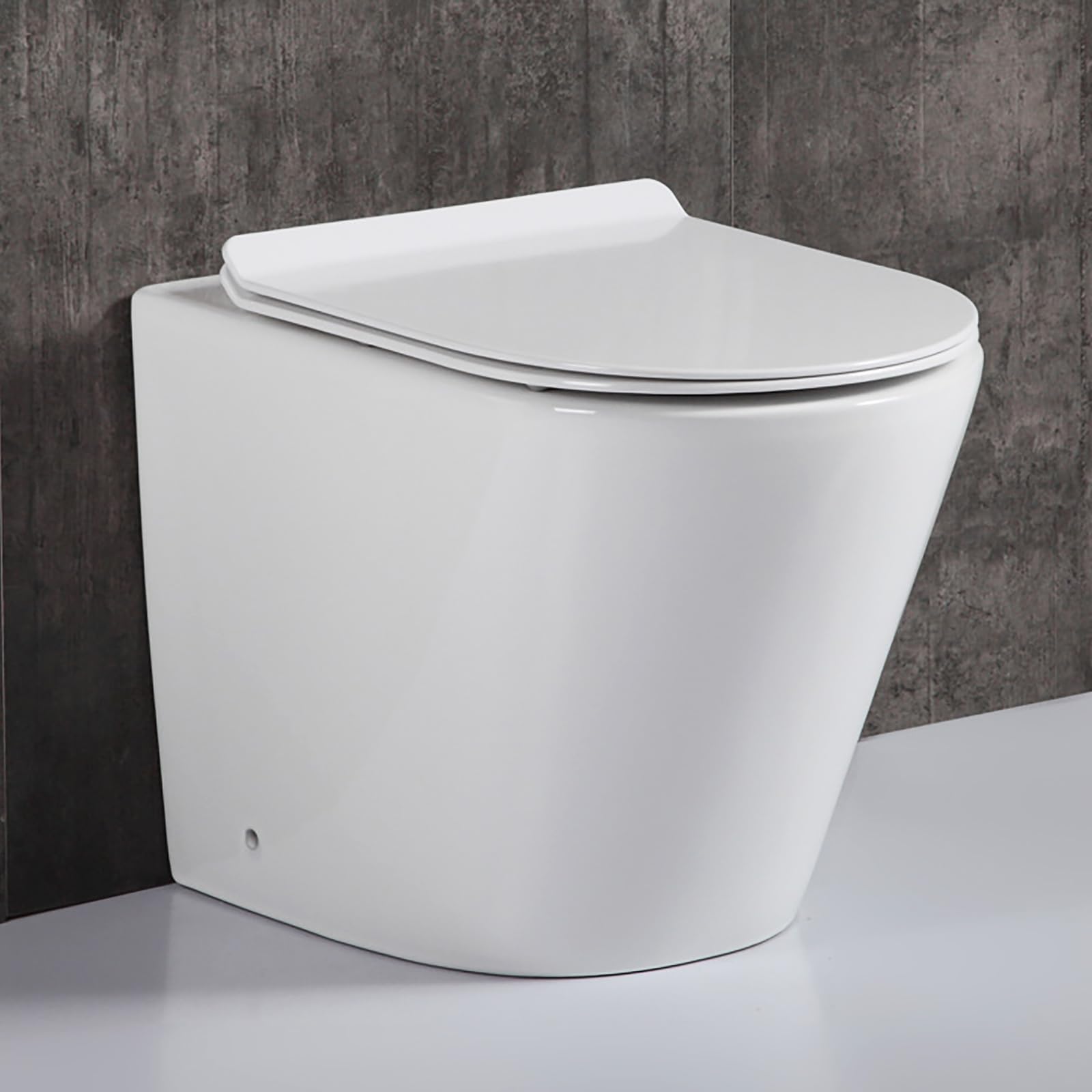 Robanmoa Rimless BTW Back to Wall Toilet White Ceramic WC Pan Quick Release Soft Close Seat in-Wall Concealed Cistern Short Projection Pan Modern Compact Bathroom Toilets