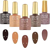 Kit 5 Esmaltes em Gel UV/LED, Tons de Marrom, Soak Off, Brilhoso, 10ml Cada, Fórmula Profissional para Manicure, Secagem em Cabine Helen Color