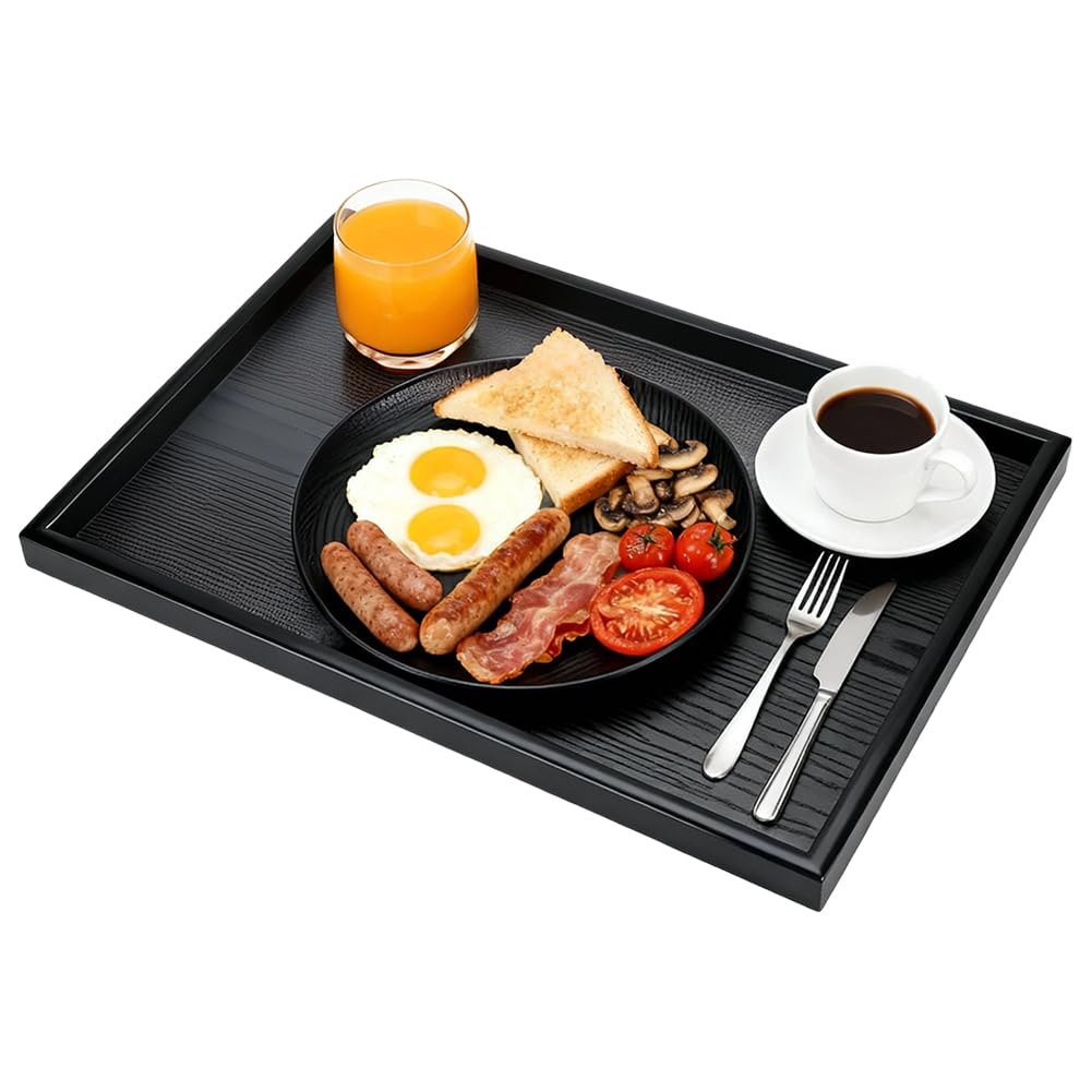 Jenngaoo Black Wooden Serving Tray, Breakfast Tray For Coffee, Tea, Meals, Food, Snack, Parties – Decorative Storage Plate For Home, Restaurant, Kitchen Counter, Bathroom With Raised Edges 14.17 X 10.63 Inch