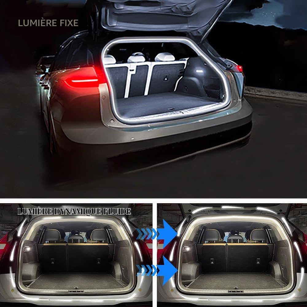 Flux Dynamique Bande Lumineuse LED pour Coffre de Voiture, 158Inch Universel Coupe Flexible Silicone Imperméable Bande Lumineuse Néon, Eclairage D'ambiance Intérieur pour Voitures SUV(Blanc)