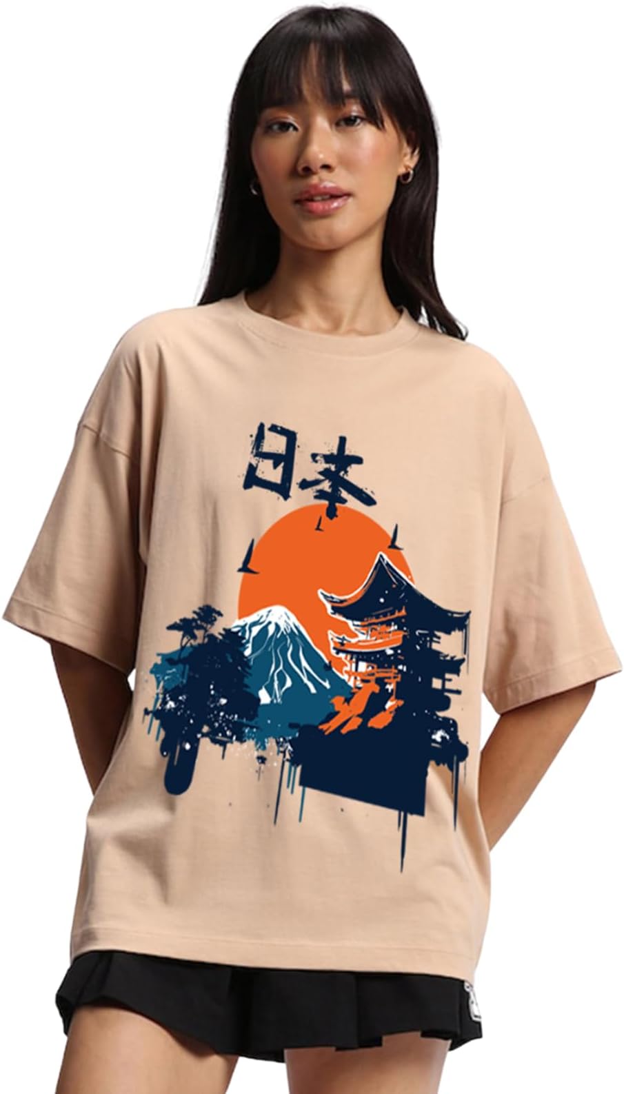 100% Pure Cotton Oversized Loose Fit Half Sleeve Cool Front Chest Graphic Printed Round Neck Drop Shoulder T-Shirt for Women S to 2XL