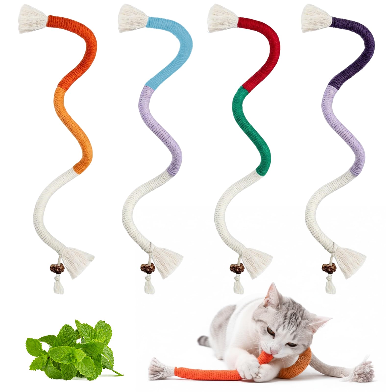Agvdg 4PCS 70cm Natural Cat Chew Rope, Catnip Cat Chew Toy for Stress Release, Teeth Cleaning, Enrichment Play Indoor Cats & Kittens