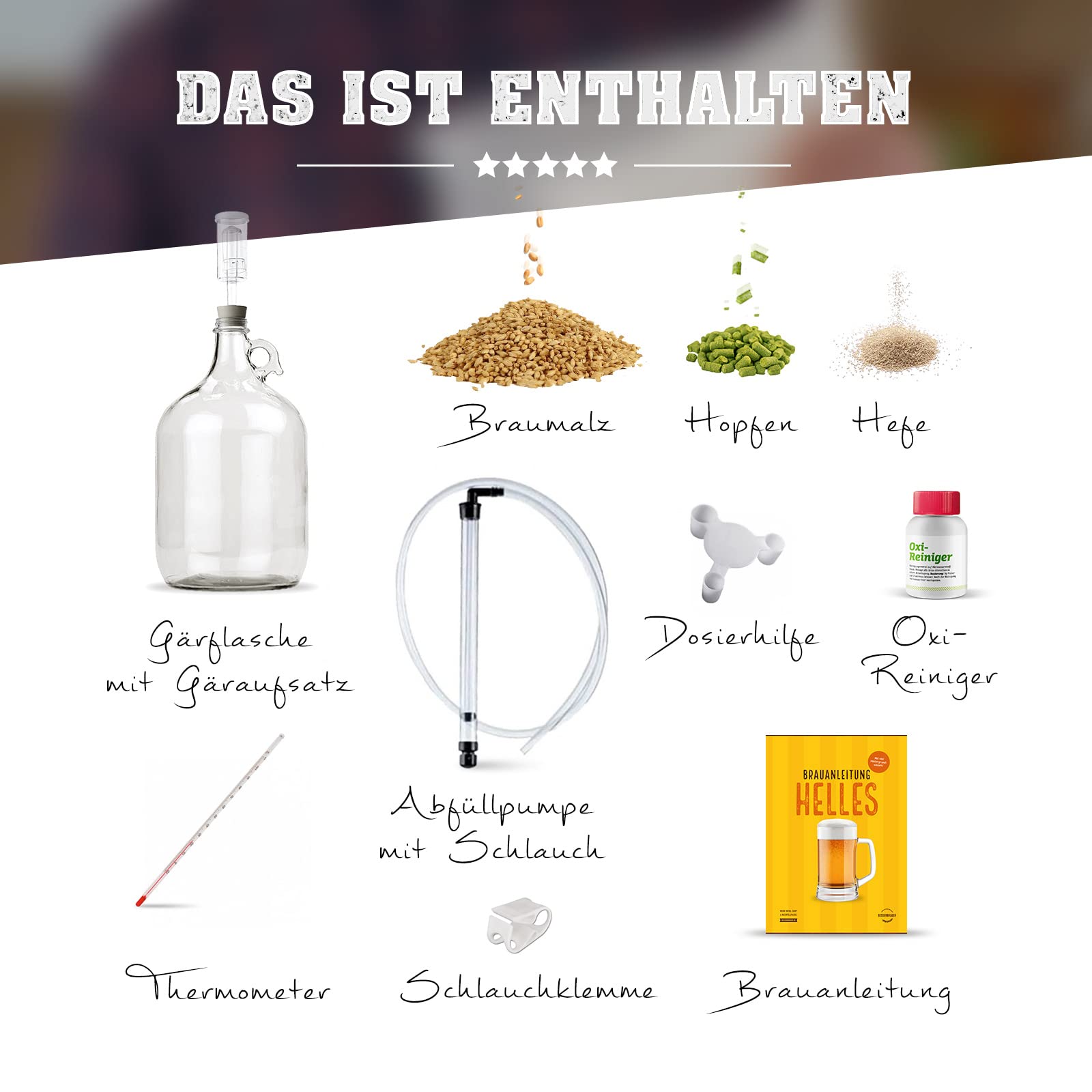 Sorte Helles | Bierbrauset für die Küche | mit 5-Liter-Gärflasche | wiederverwendbar | Erfolgsgarantie von Besserbrauer