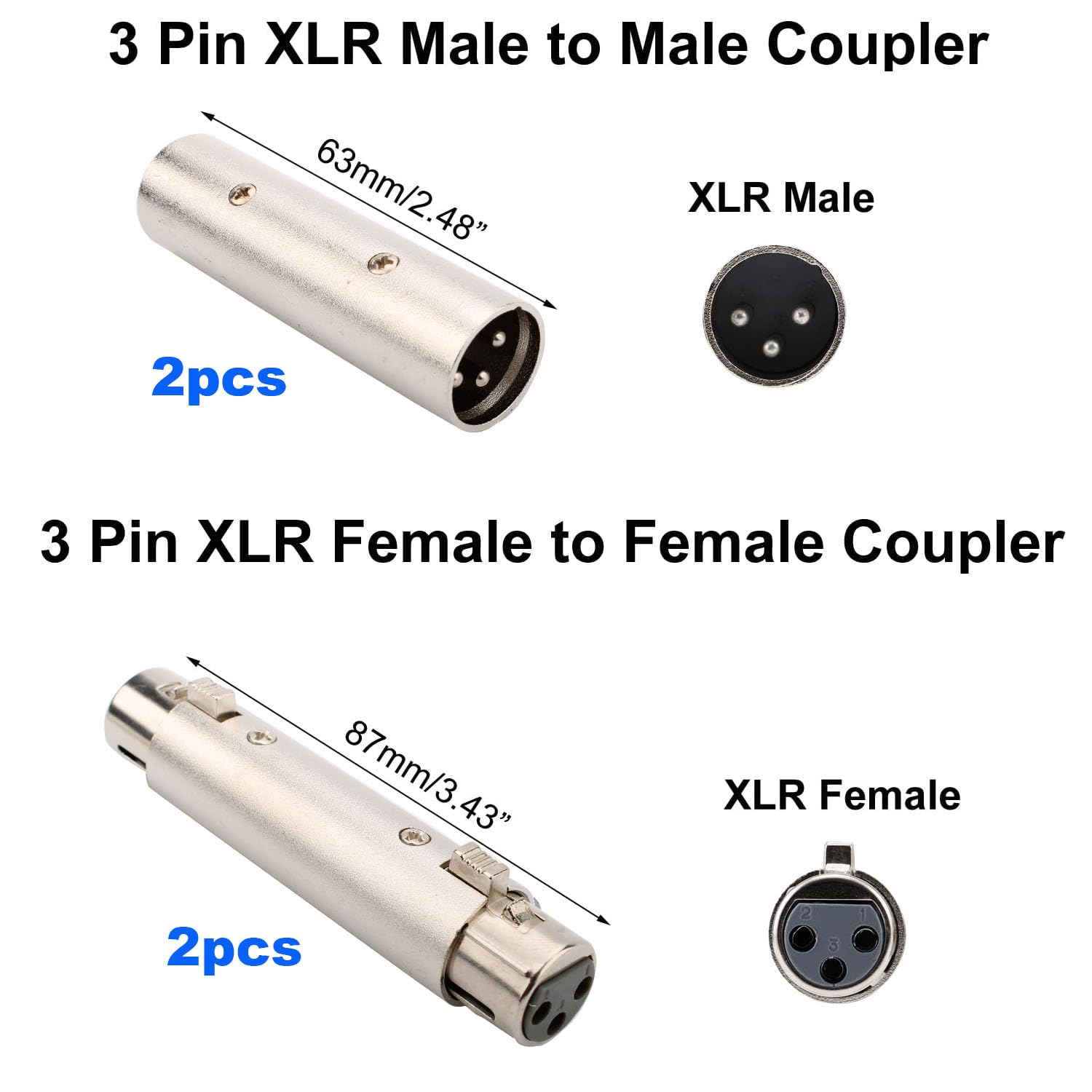 RUNCCI-YUN 4 x XLR to XLR Male Male to 3 Pin Male to 3 Pin Adapter for Microphone Amplifier Mixer, Silver - Image 2