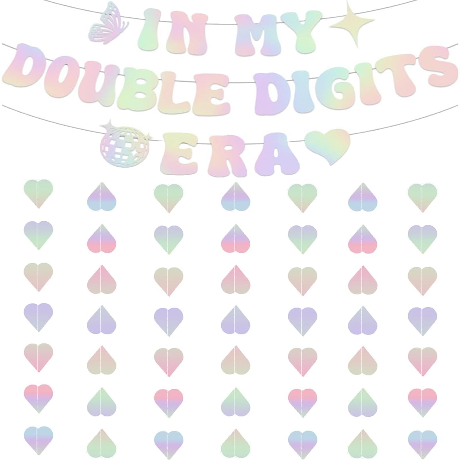 2 PCS In My Double Digits Era, Double Digits Banner 10th Birthday Decorations Girl Set Cute Birthday Decoration for Girls Banner, Beautiful And Durable Suitable for 10 Year Old Children To Decorations