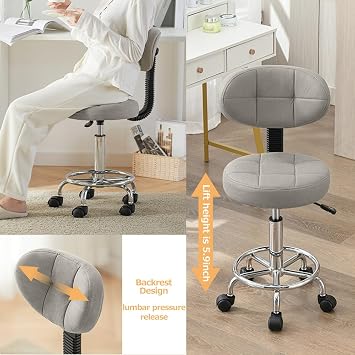 Office Drafting Chair with Back Support and Footrest Multi-Purpose Office Desk Chair,Home Chair Thick Seat Cushion for Home Bar Kitchen Shop(Grey)