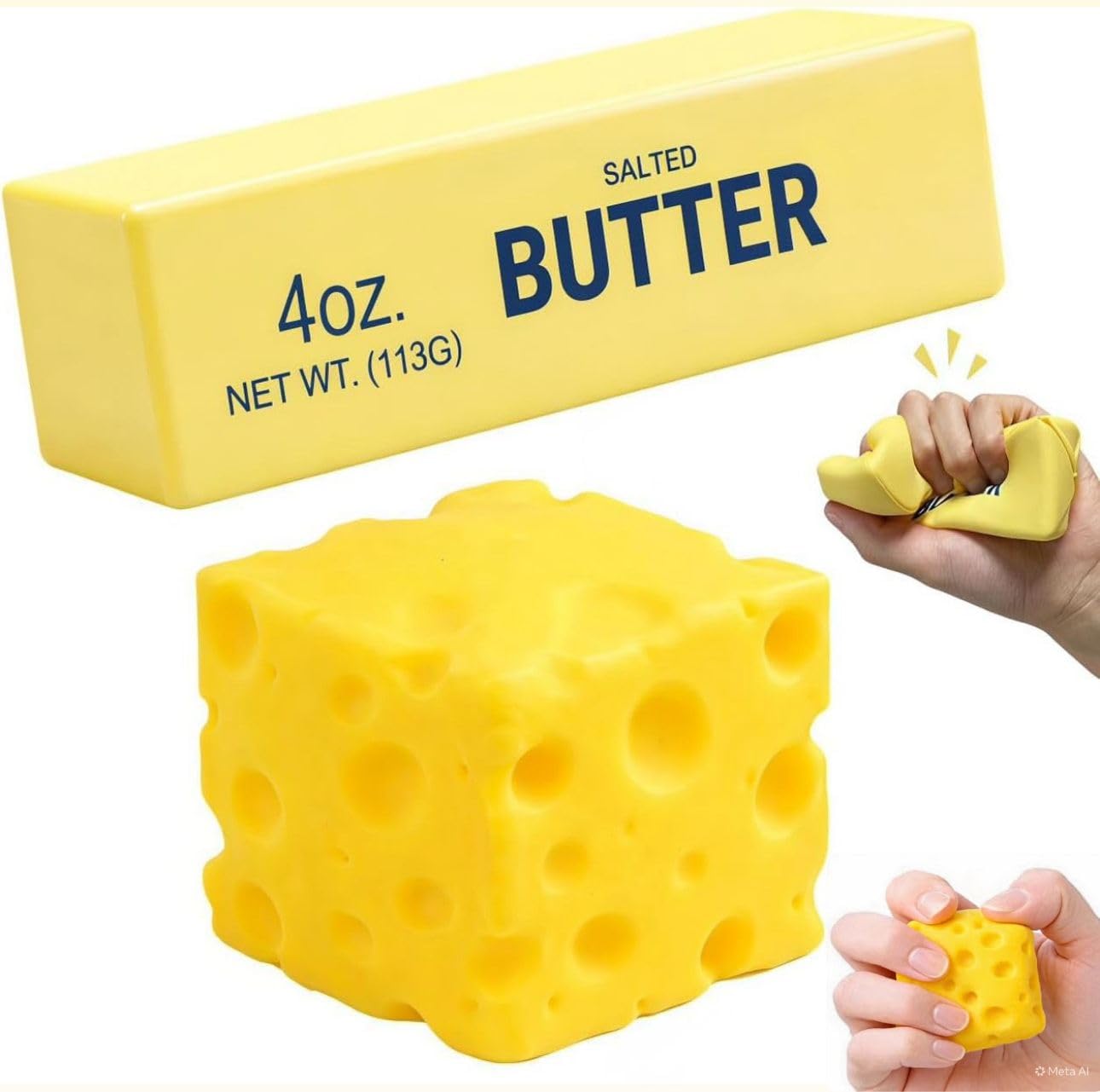 2 in 1 Lovely Unbreakable Butter Squishy, Cheese Squishy Toy for Men Women, Soft Toy For Anxiety & Stress Relief, Hand Pressing Calm Toy.