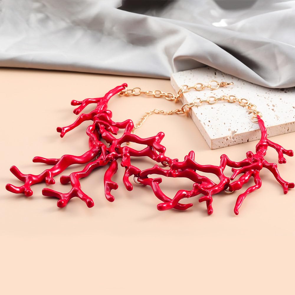 Übertriebene Unregelmäßige Korallenketten Für Damen – Sommerlich Rote Geometrische Baumelnde Halskette, Statement-Halsband, Schlüsselbeinkette, Charm, Böhmischer Schmuck, Modetrend-Accessoires