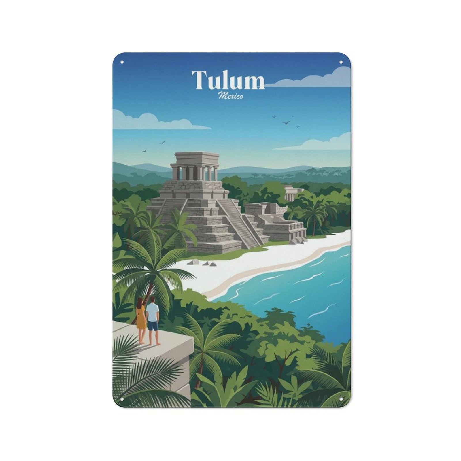 Junmoney Style Tulum Mexico Mayan Ruins Beach Vintage Tin Wall Plaque 30X20cm For Hobby Room Or Studio, A Decorative Metal Sign For Hobby Rooms And Studios