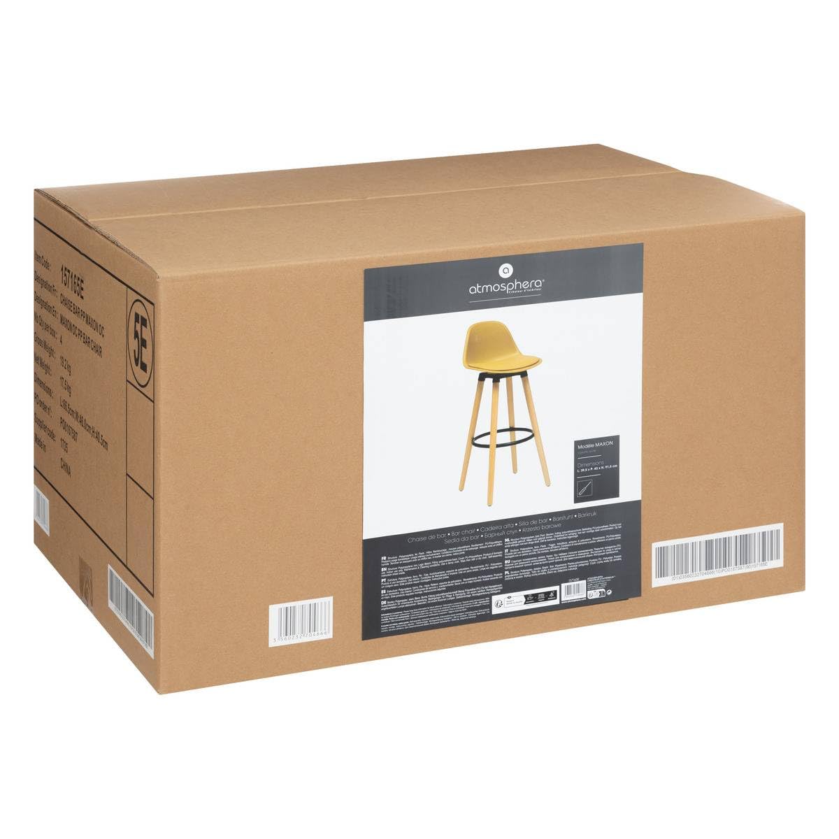 Atmosphera - Sgabello da bar scandinavo Maxon, giallo ocra - H 91,5 cm, gambe in faggio, seduta comoda - Per cucina e bar